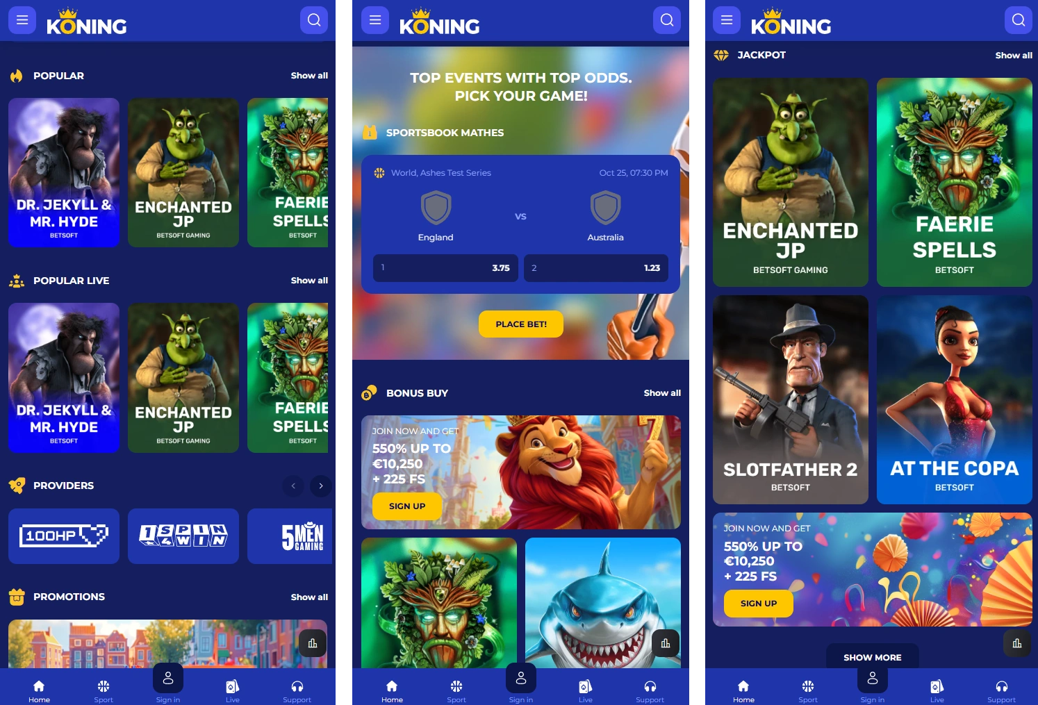 Koningbet live betting interface op een mobiel apparaat